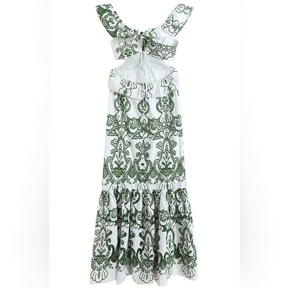 NWT Zara Limited Edition Green White Ruffled Eyelet Lace Dress S M L Tuckernuck - Picture 6 of 12